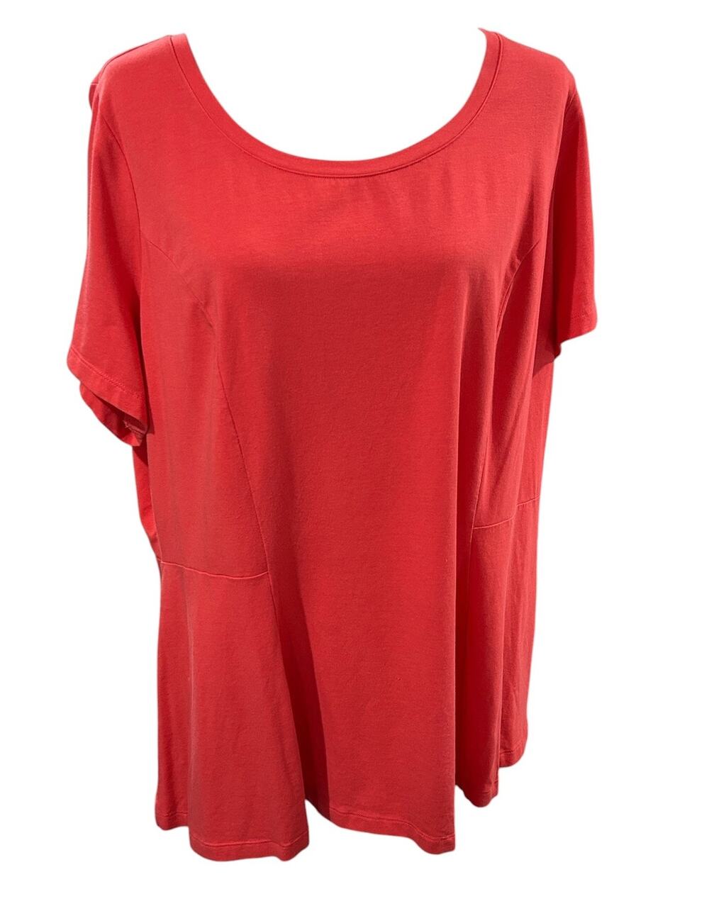 Isaac Mizrahi Live! Coral Red Scoop Neck Peplum Cotton Mocal Top Plus Sz 2X EUC